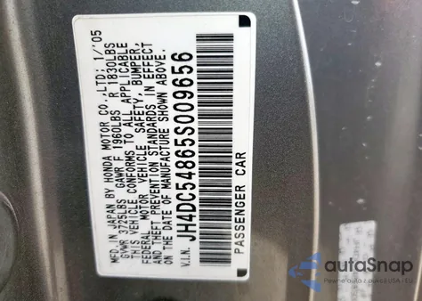 2005 Acura Rsx из США, поврежденный, VIN JH4DC54865S009656